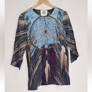 FIGUE 100% Silk Multicolor Long Sleeve Iris Tunic Blouse Top Size S Womens